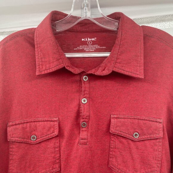 KUHL Men's Polo Shirt Short Sleeve Red/Gray Striped Size Large - Picture 2 of 8
